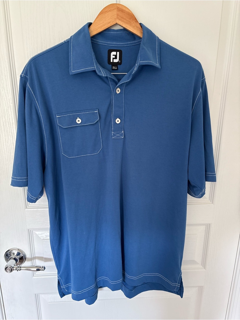 FootJoy Men's Blue Short-Sleeve Polo with Chest Pocket